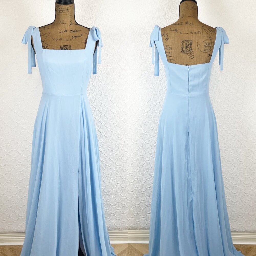NWOT Lulus Love Me Forever Light Blue Tie-Strap Square Neck Maxi Dress